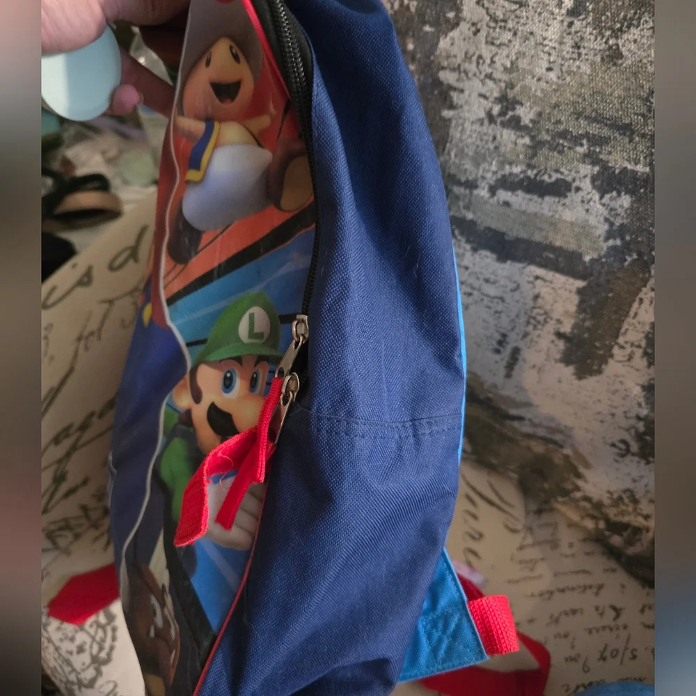 Mario Large Bookbag Backpack With 2 Plush Toys EUC